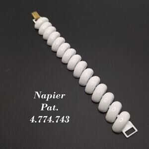 Vintage Napier White Enamel Link Bracelet, Stamped NAPIER Pat. 4.774.743